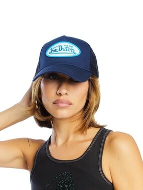 Von Dutch Navy Blue Trucker Hat with Turquoise Patch
